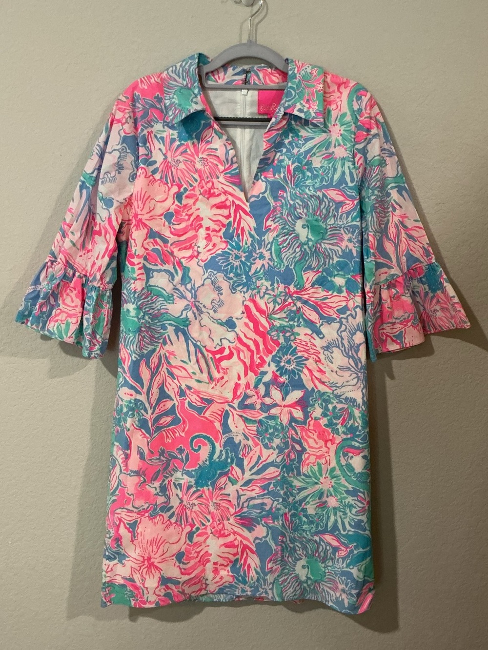 Lilly Pulitzer Pink & Aqua Floral Collared Shift Dress